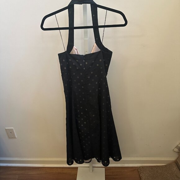 Maggy London Black Pink Polka Dot Lined Halter Dress Sz 10 - Picture 4 of 13